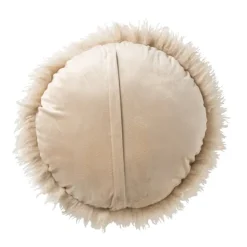 Kussen rond bontlook - beige - ø40 cm
