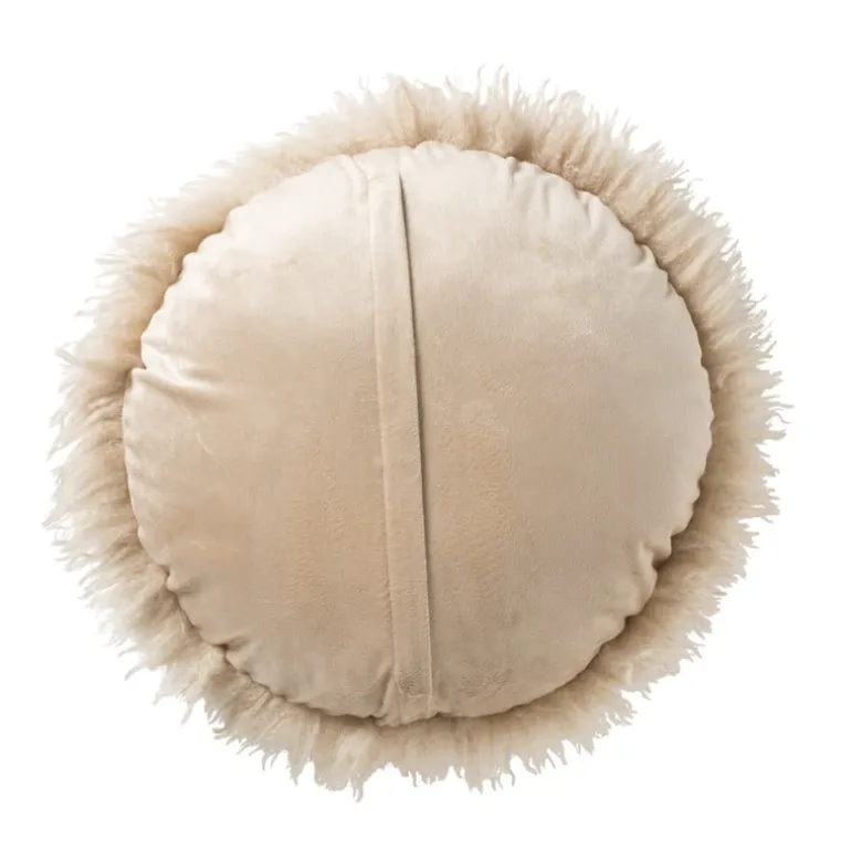 Kussen rond bontlook - beige - ø40 cm