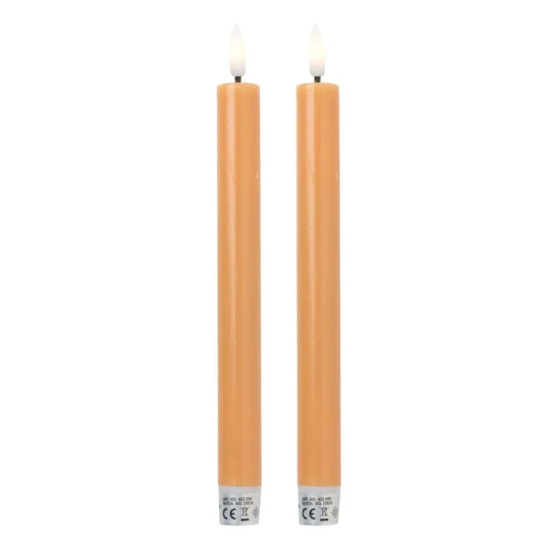 LED dinerkaarsen - taupe - set van 2 - ø2.2x24.5 cm