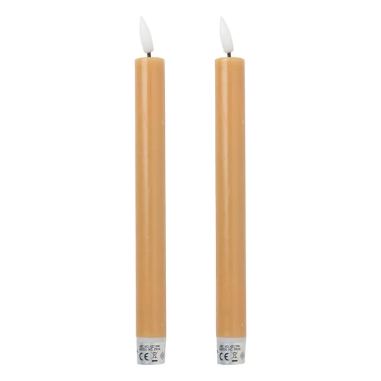 LED dinerkaarsen - taupe - set van 2 - ø2.2x24.5 cm