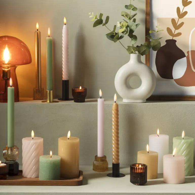 LED dinerkaarsen - taupe - set van 2 - ø2.2x24.5 cm