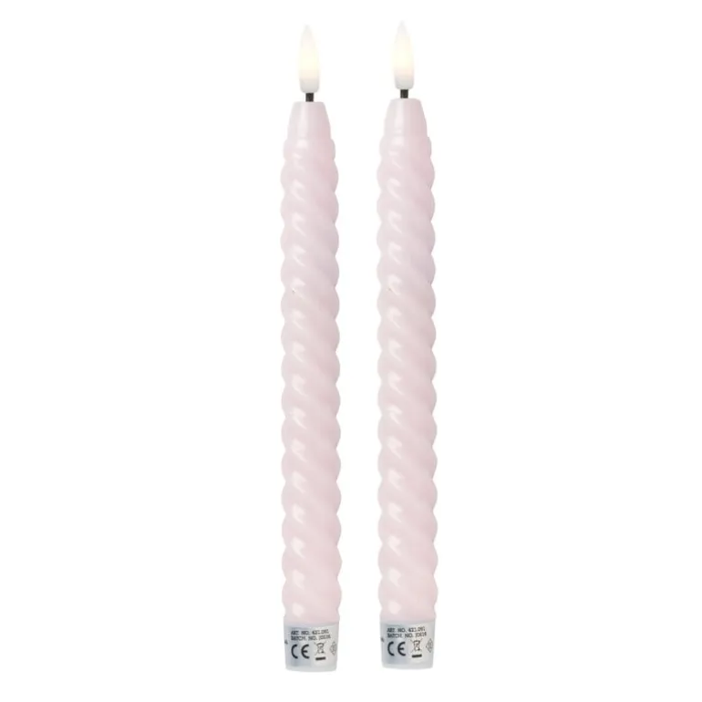 LED dinerkaarsen twist - roze - set van 2 - ø2.2x24.5 cm