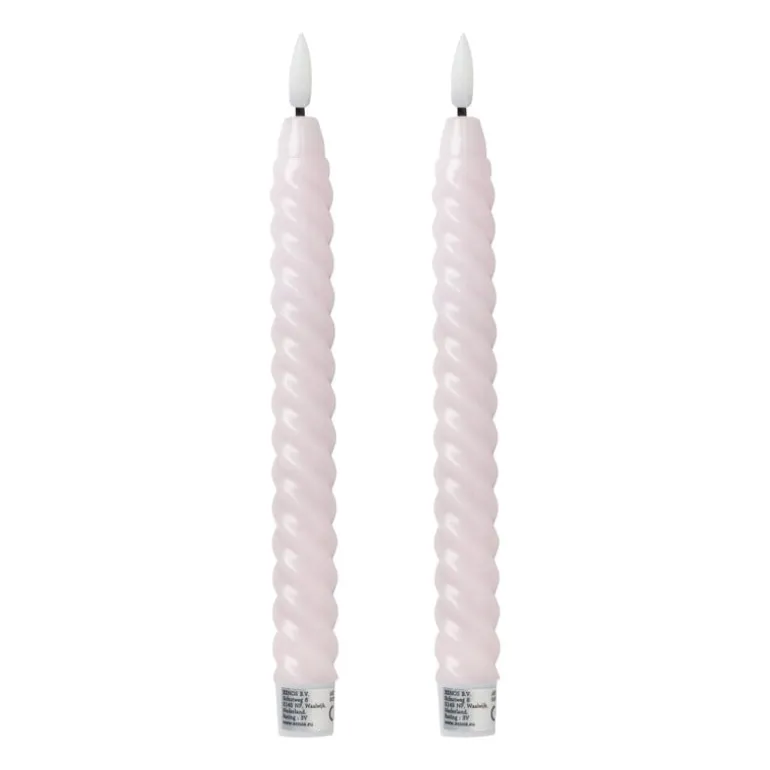 LED dinerkaarsen twist - roze - set van 2 - ø2.2x24.5 cm