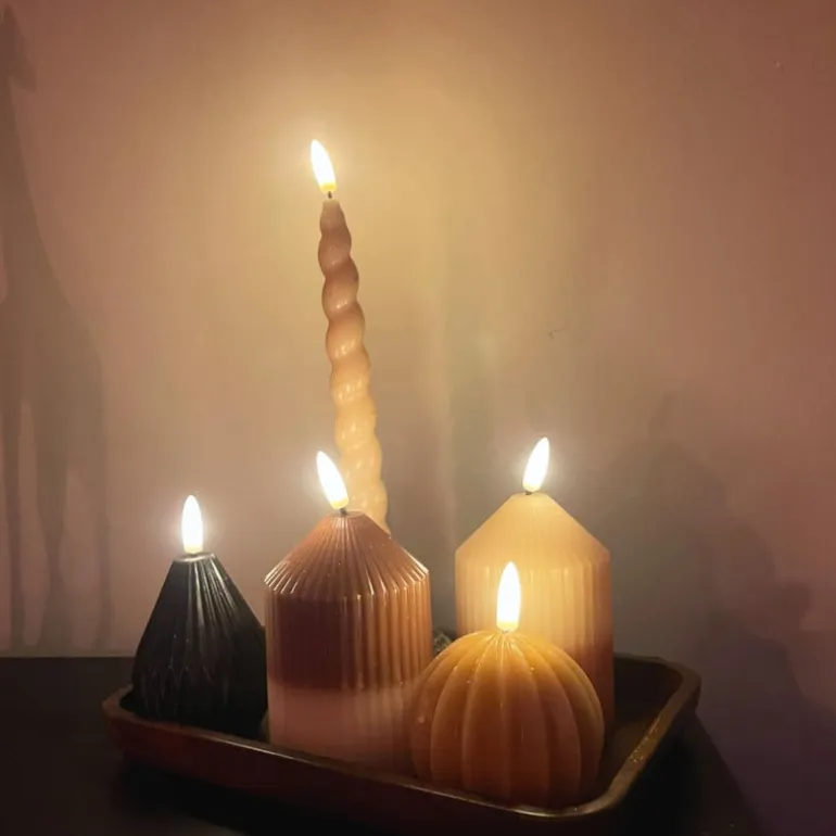 LED kaars duo - beige/lichtbruin - ø7x10 cm