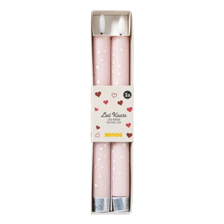 LED kaars hartjes - roze/rood - ø2.2x24 cm