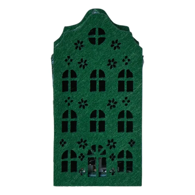 LED kersthuisje vilt - groen - 11.3x5.8x4.3 cm
