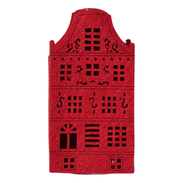 LED kersthuisje vilt - rood - 11.3x5.8x4.3 cm