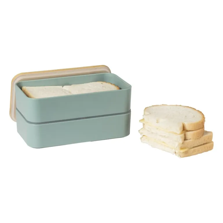 Lunchbox dubbel - groen - 9.5x18.5x10.5 cm