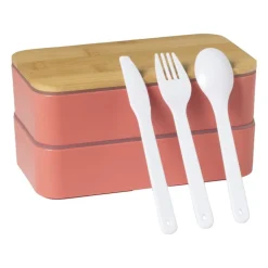 Lunchbox dubbel - roze - 9.5x18.5x10.5 cm