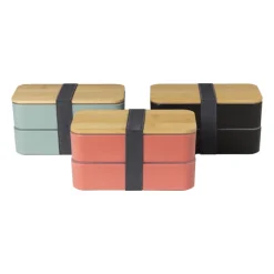 Lunchbox dubbel - roze - 9.5x18.5x10.5 cm