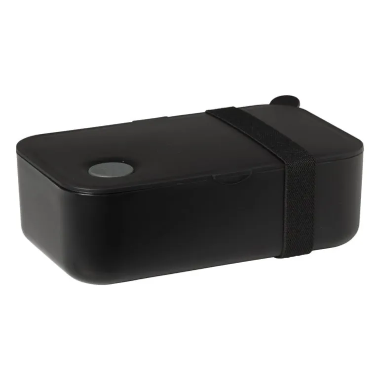 Lunchbox met elastiek - zwart - 6.8x19x12 cm