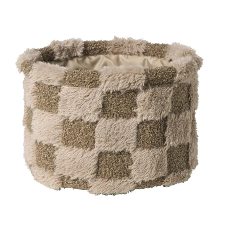 Mand geruit rond maat M - bruin - ø20x14 cm