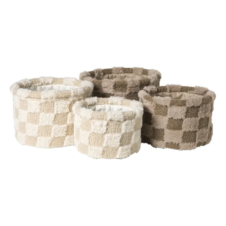 Mand geruit rond maat S - beige - ø18x12 cm