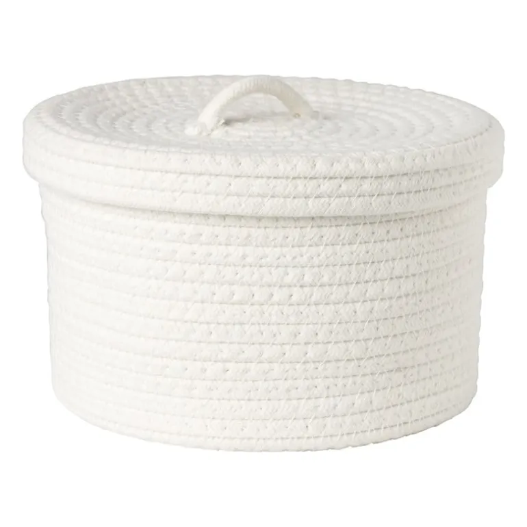 Mand met deksel Julia - wit - ø25x15 cm