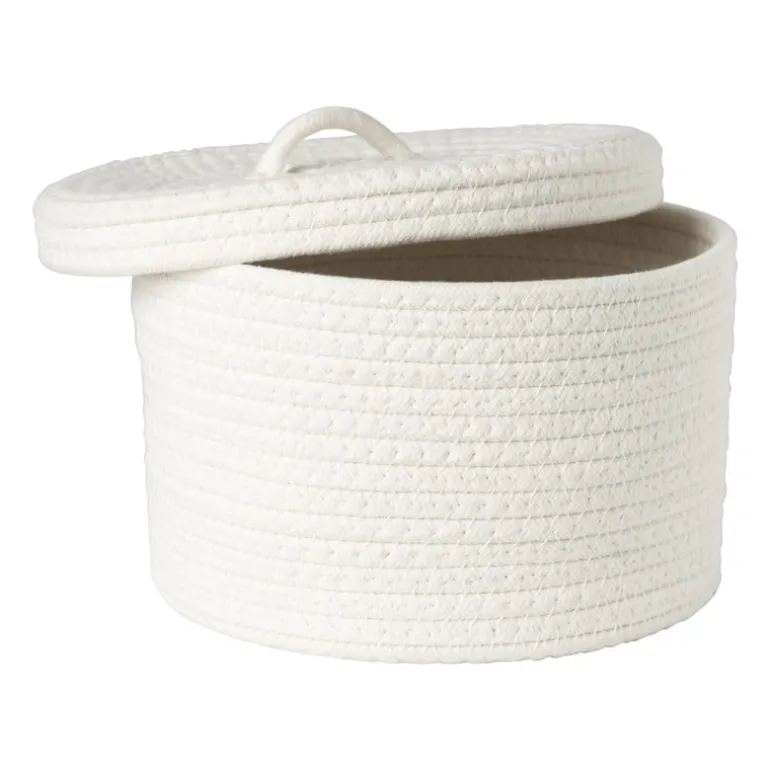 Mand met deksel Julia - wit - ø25x15 cm