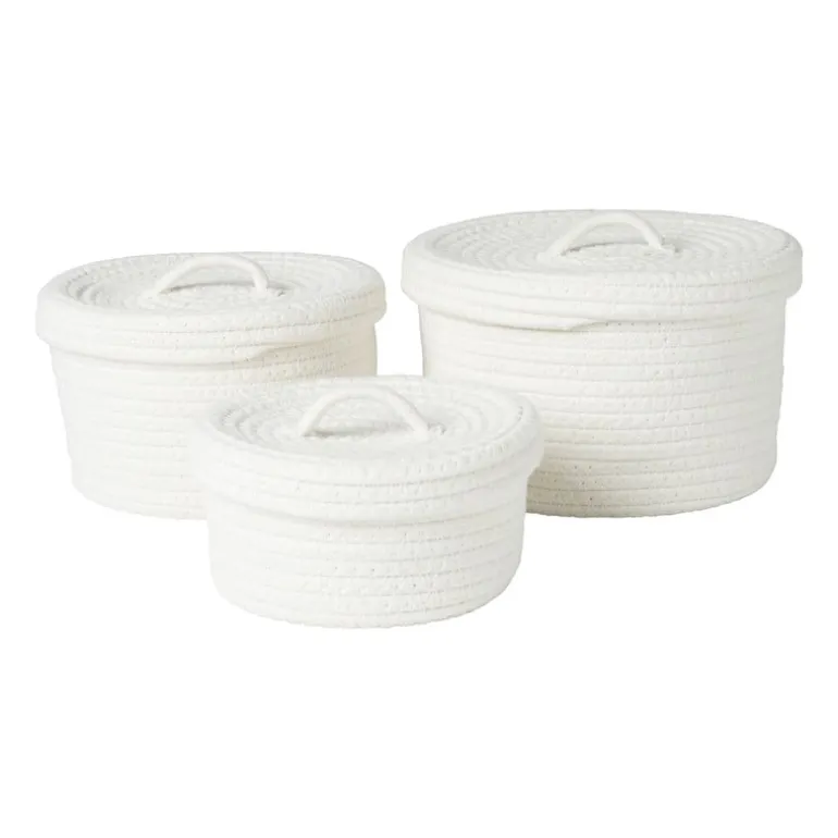 Mand met deksel Julia - wit - ø25x15 cm