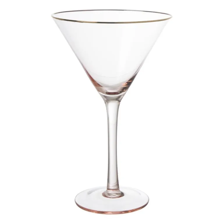Martiniglas roze gouden rand - glas - 220 ml