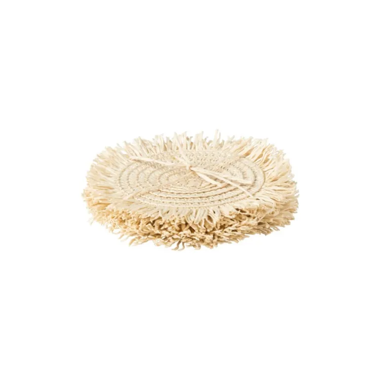 Onderzetters franje zand - set van 4 - ø10 cm