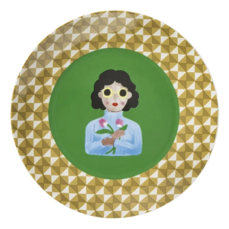 Ontbijtbord flower lady - geel/groen - ø21x2 cm