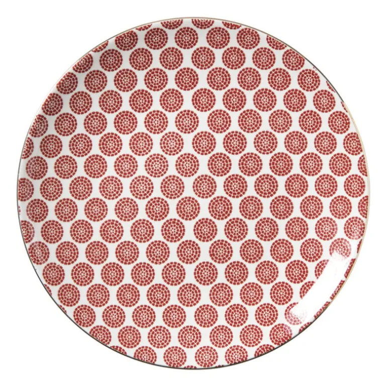 Ontbijtbord Mirna bloem - rood/wit - ø22x2 cm