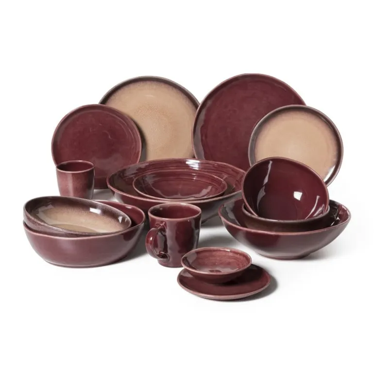 Ontbijtbord Olivia - bordeauxrood/beige - ø22x2 cm