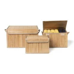 Opbergmand met deksel - bamboe - 16x24x14 cm
