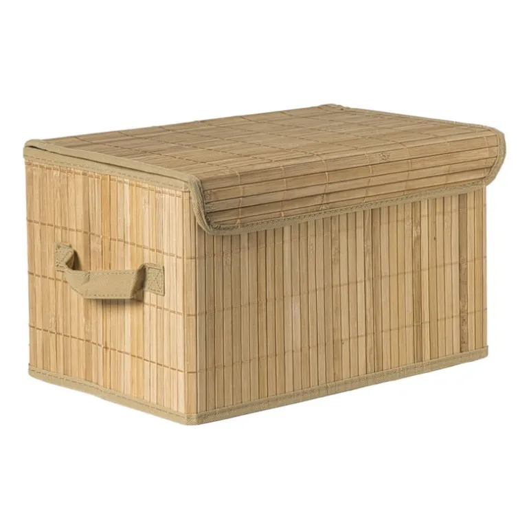 Opbergmand met deksel groot - bamboe - 25x38x22 cm