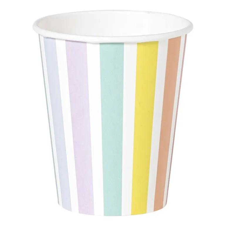 Papieren bekers gestreept pastel - set van 6