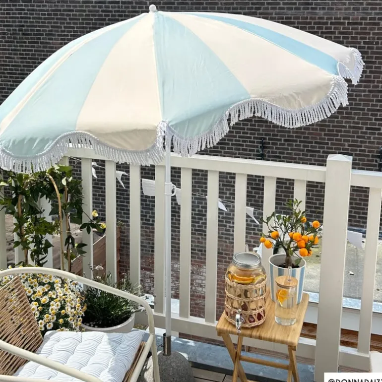 Parasol gestreept - lichtblauw/wit - ø160x180 cm