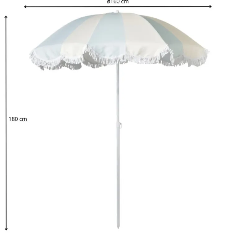 Parasol gestreept - lichtblauw/wit - ø160x180 cm
