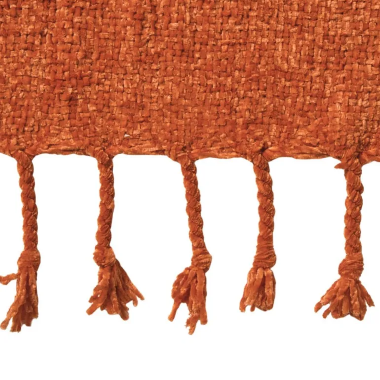 Plaid chenille met kwastjes Marianne - oranje - 170x130 cm