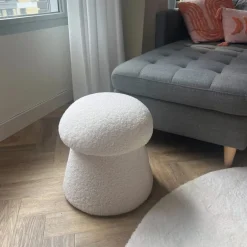 Poef Teddy Mushroom - wit - ø36x38 cm
