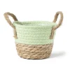 Rieten mand met hengsel - groen - ø15x16.5 cm