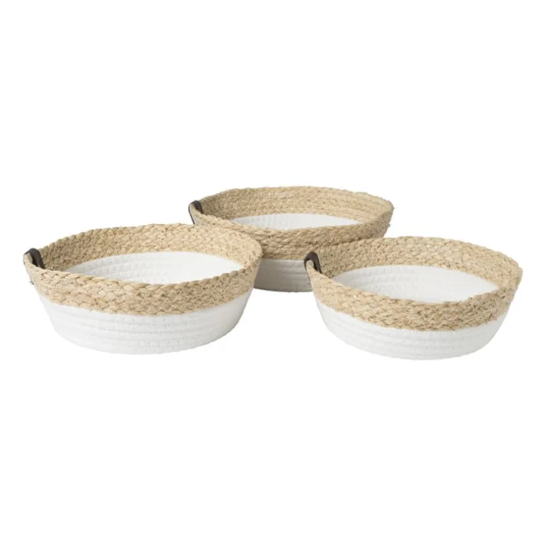 Rond mandje - ø22x7 cm - naturel/wit