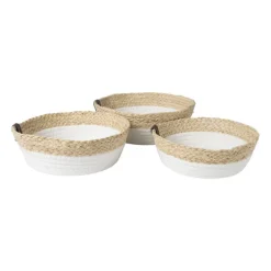 Rond mandje - ø24x8 cm - naturel/wit