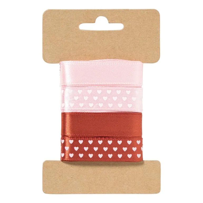 Satijnen lint 3 meter hartjes - rood - set van 4