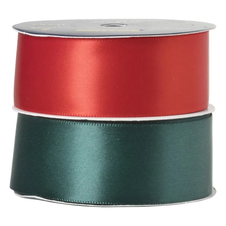 Satijnenlint rood/groen - 3x500 cm - set van 2