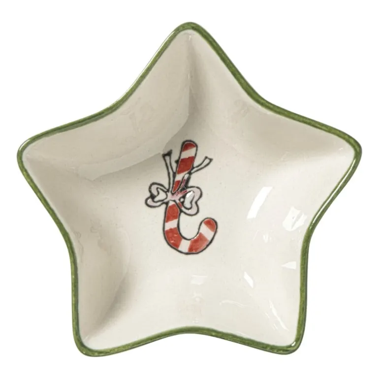 Schaaltje candy cane - wit/groen - ø8.5x3 cm
