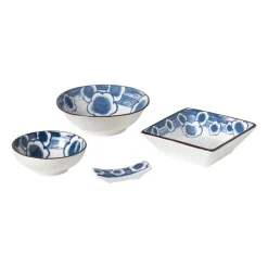 Schaaltje Mico bloemen klein - blauw/wit - ø8x3 cm