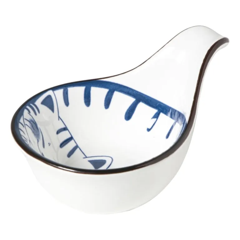 Schaaltje Mico met handvat kat - blauw/wit - 3x8x12.5 cm