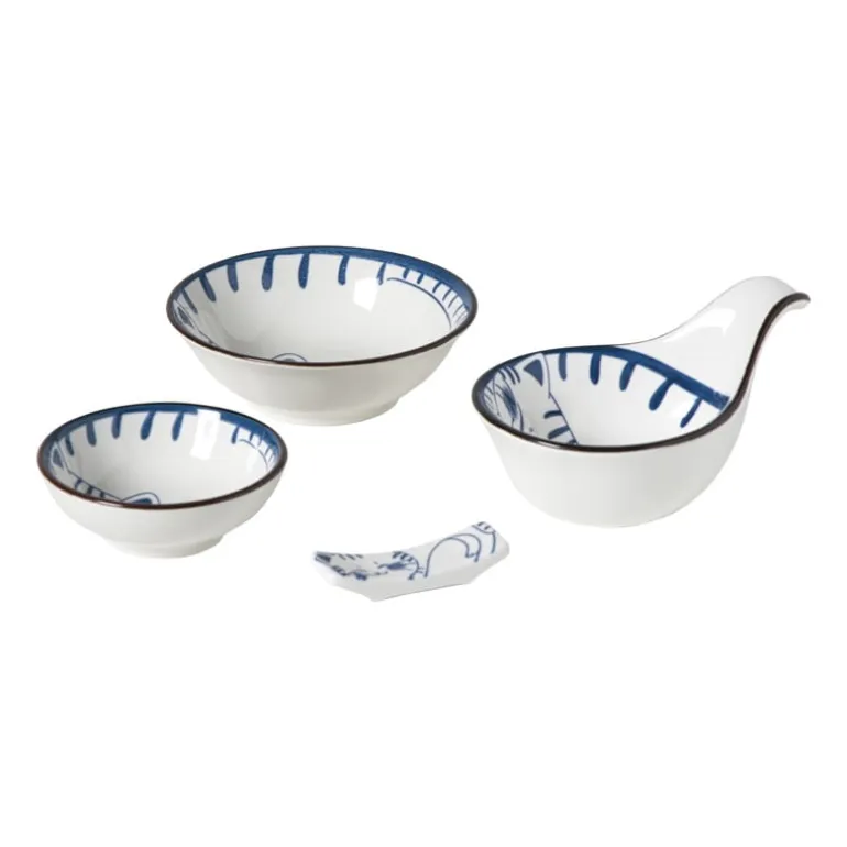 Schaaltje Mico met handvat kat - blauw/wit - 3x8x12.5 cm