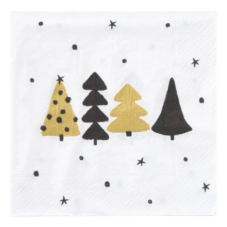 Servet kerstbomen - wit - 33x33 cm