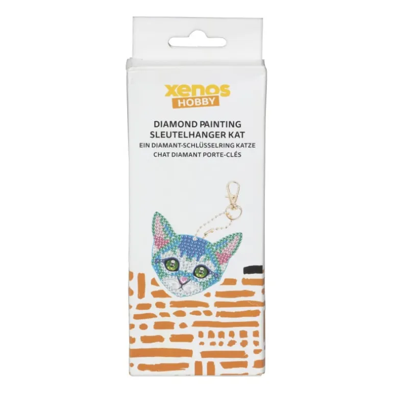 Sleutelhanger kat - diamond paint - 7x7 cm