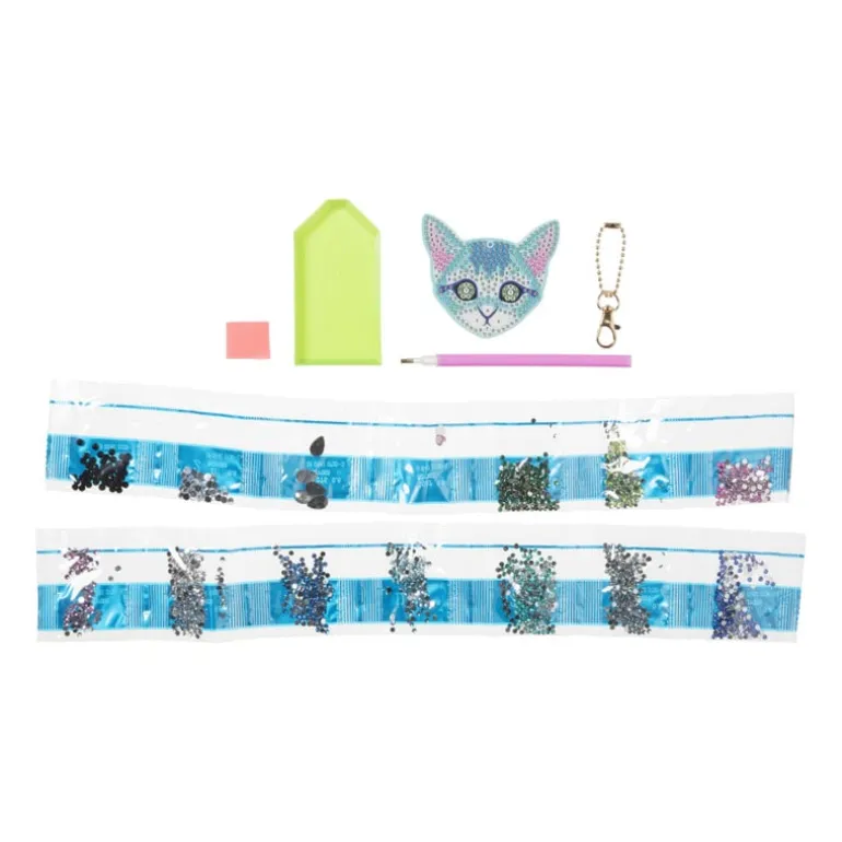 Sleutelhanger kat - diamond paint - 7x7 cm