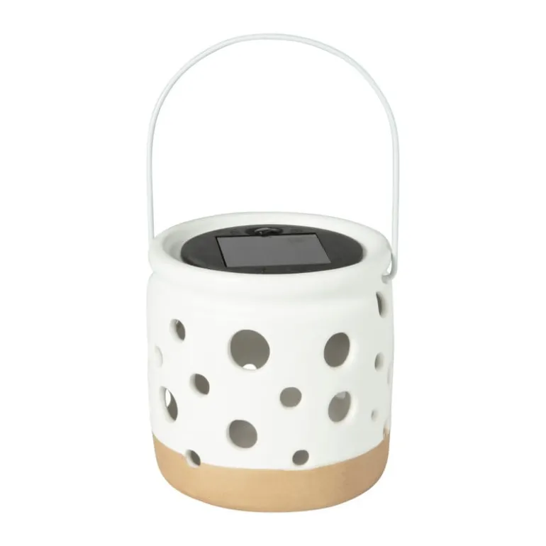 Solar lampje keramiek - wit - ø9.3x9.2 cm