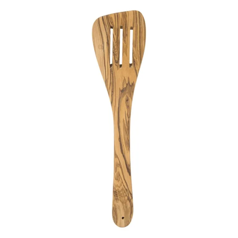 Spatel met gleuven olijfhout - bruin - 30 cm