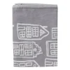 Theedoek antraciet huisjes - antraciet/wit - 50x70 cm
