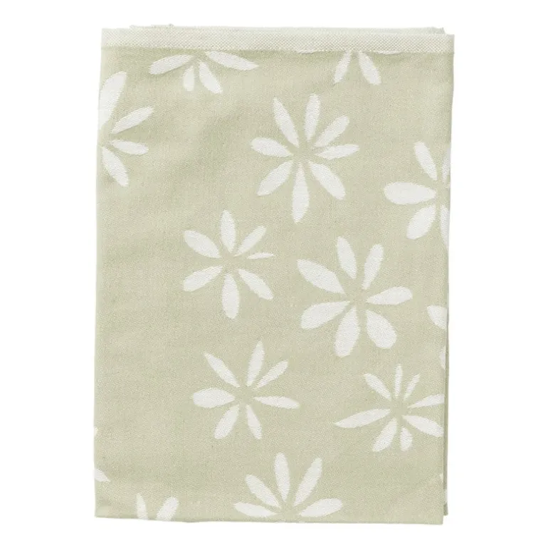 Theedoek bloemen - groen/wit - 50x70 cm