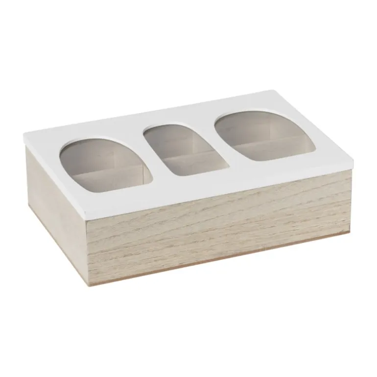 Theedoos organisch - 6 vakken - 26x16x7 cm