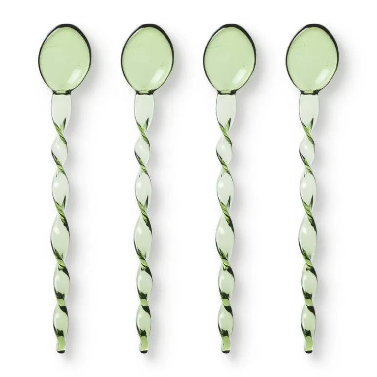 Theelepels groen - glas - set van 4